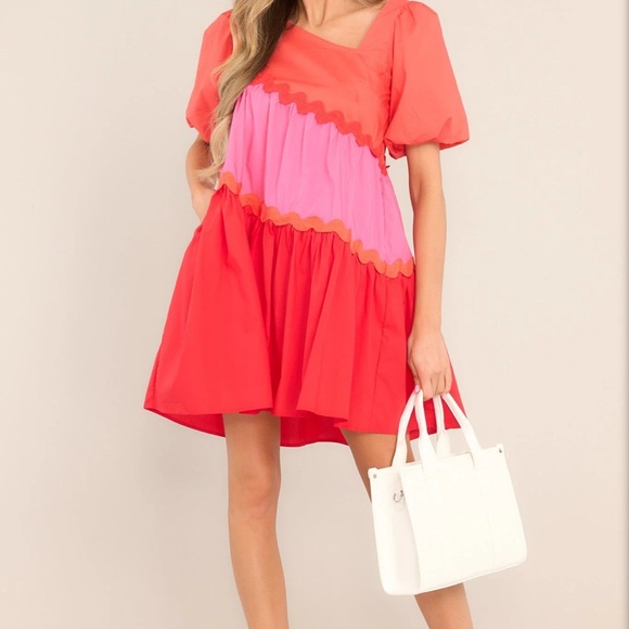 EVERYONE'S FAVORITE RED MULTICOLOR RICKRACK MINI DRESS - Picture 3 of 9